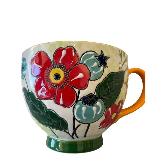 POTTER'S STUDIO Floral Ceramic Coffee or Tea Mug 12oz. Colorful Yellow Trim New - Picture 3 of 15